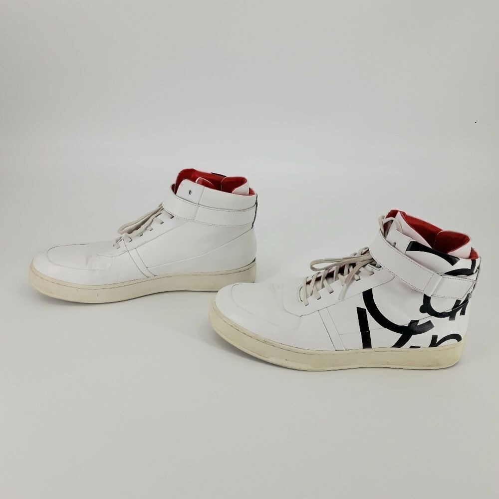 Y2K Calvin Klein Spell Out High Top Sneakers Sz 11 Navin Nappa Logo White Black - Picture 6 of 11